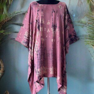 Salmon Gray Tie Dyed Dolman Sleeve Cover Up Poncho Top (#31)